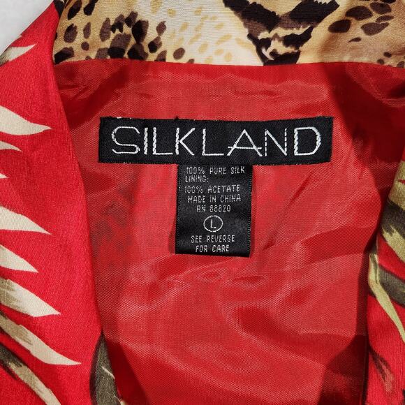 Vintage Silkland Jacket Red Jungle Cheetah Sz Large 3/4 Sleeve Art to Wear Bold - Picture 2 of 11